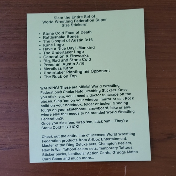 Vtg 1999 Offical World Wrestling Federation Rattlesnake Bones Stone Cold Decal - Picture 2 of 4